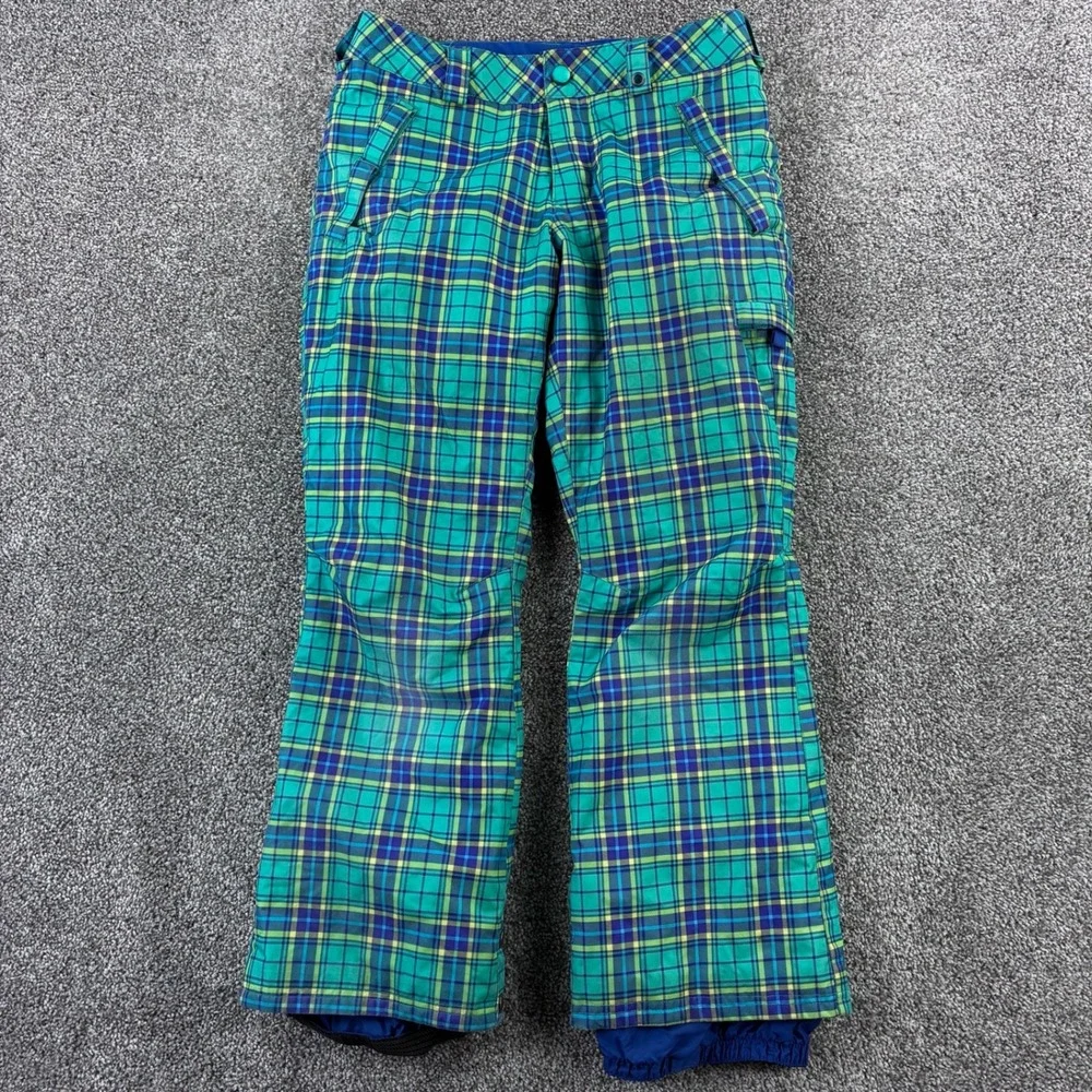 Burton Sweetheart Snow Pants Girls Medium Green Plaid Ski Snowboarding Insulated